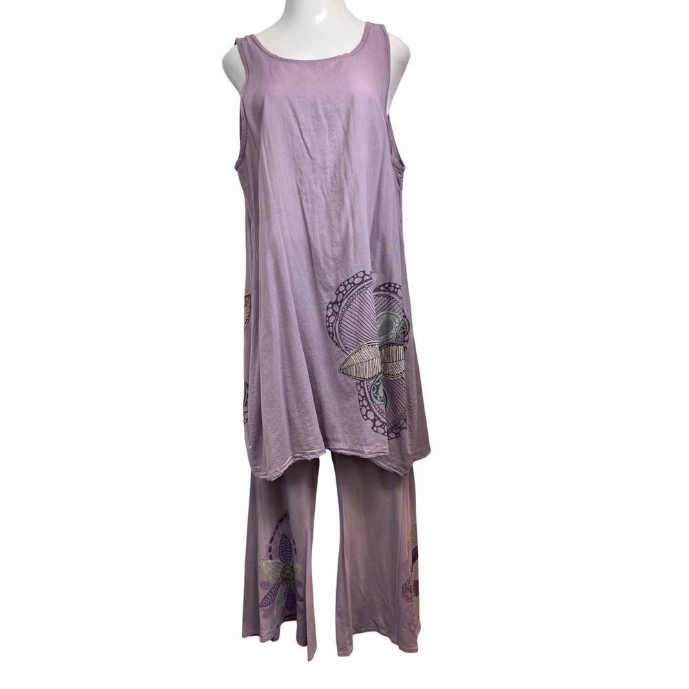 Bluefish 3 Piece Set Women Size 1 Purple Excellent Floral Wrap Top Tunic Pants - Picture 2 of 10